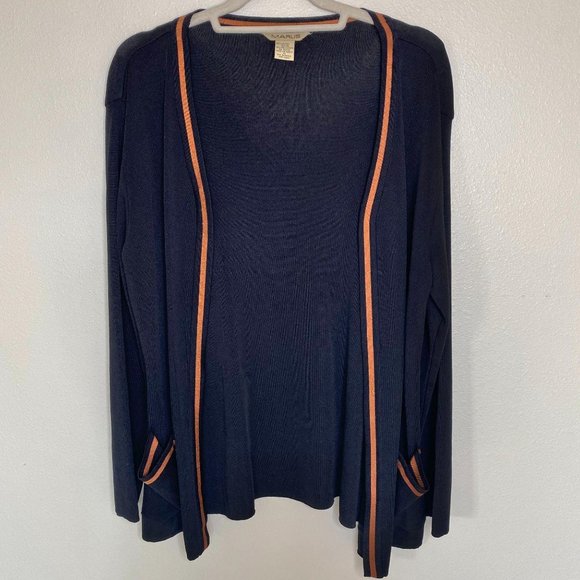 Nordstrom Marlis Black & Brown Open Front Cardigan Preppy Minimalist - Picture 1 of 7